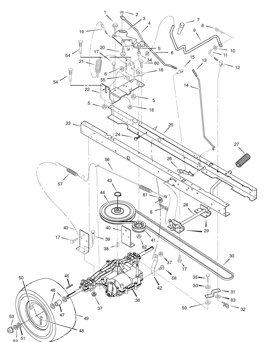 Motion Drive Diagram and Parts List for 385002X50C 2007 Briggs and Stratton Lawn Tractor